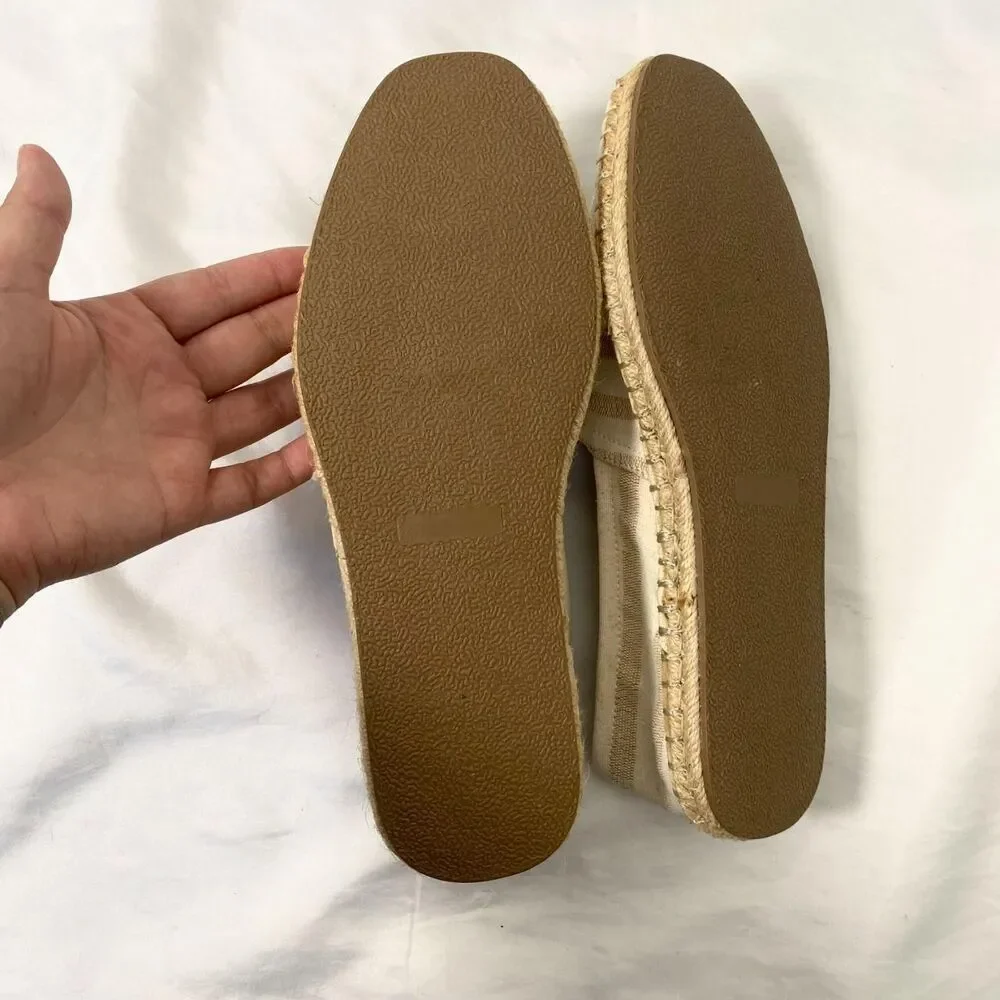 ASOS DESIGN cream tan slip on espadrilles in stone canvas stripe NWOT US 8